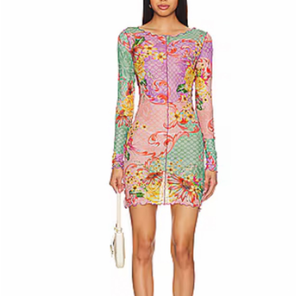 Agua Bendita Vibrant Floral Long Sleeve Dress